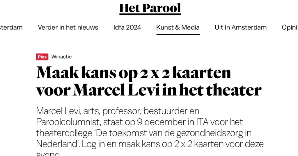 Gratis kaarten theatercollege Marcel Levi