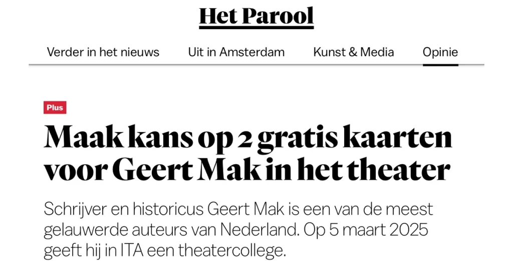 Parool-winactie theatercollege Geert Mak